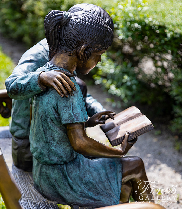 Bronze Statues  - School Kids On Bench Bronze Statue - BS-120